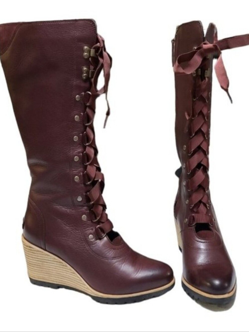 Sorel After Hours Lace Up Leather Burgundy Boots Size 9.5
